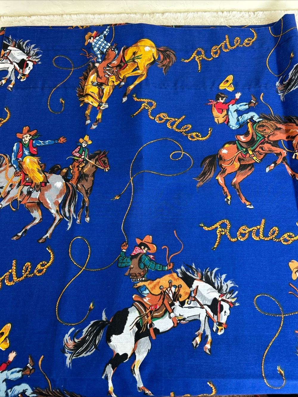 Vintage Motif Blue Rodeo Cowboy Themed Curtains Drapes (2 Panels) 40”x84” READ